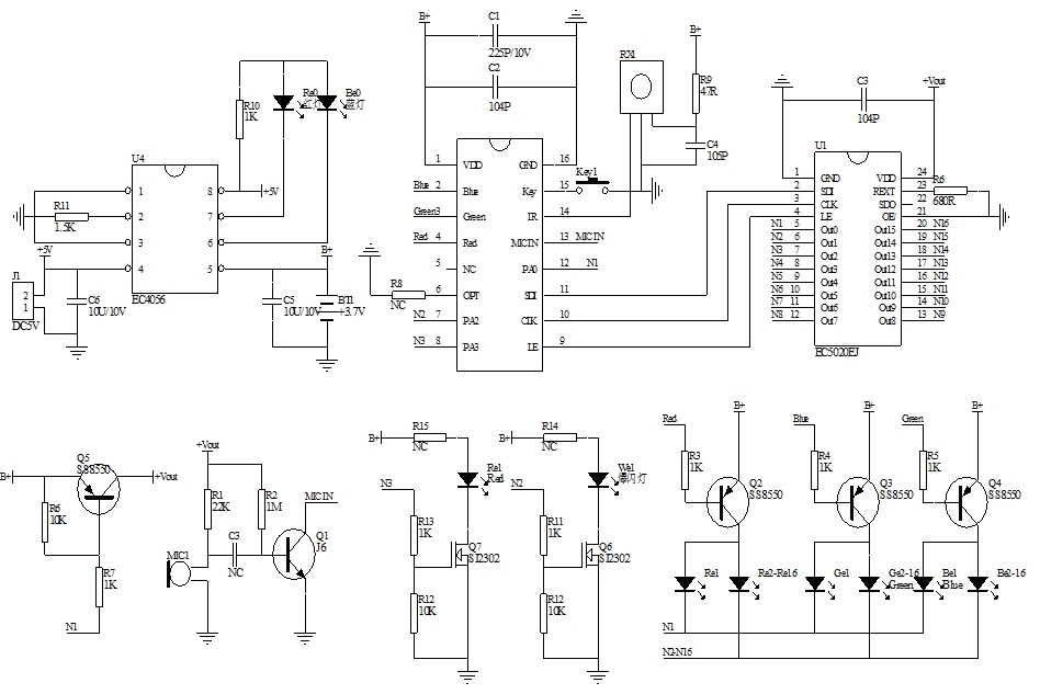 七彩氛围灯芯片电路图